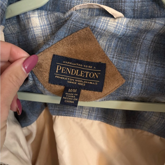 Pendleton Cream Sherpa Jacket with Blue Plaid Trim - Picture 3 of 6